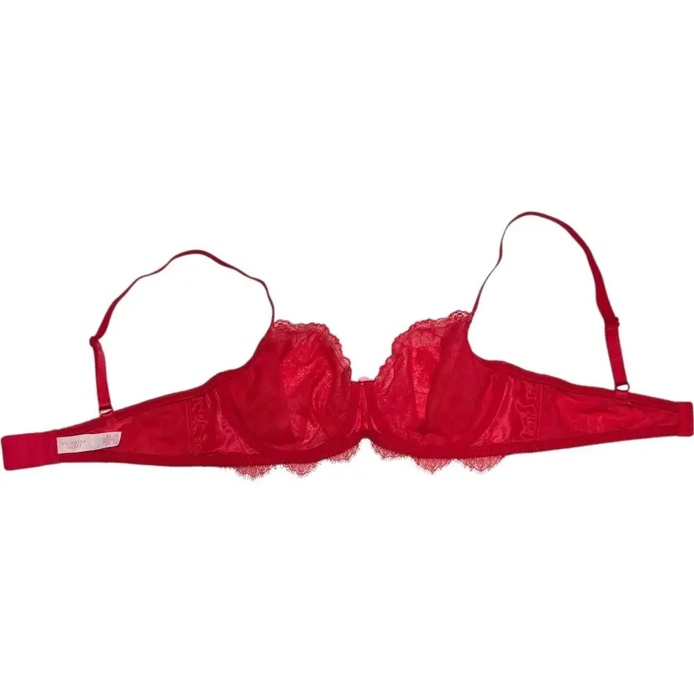 Victoria's Secret Dream Angels Unlined Demi Bra Red Pink Lace 36C